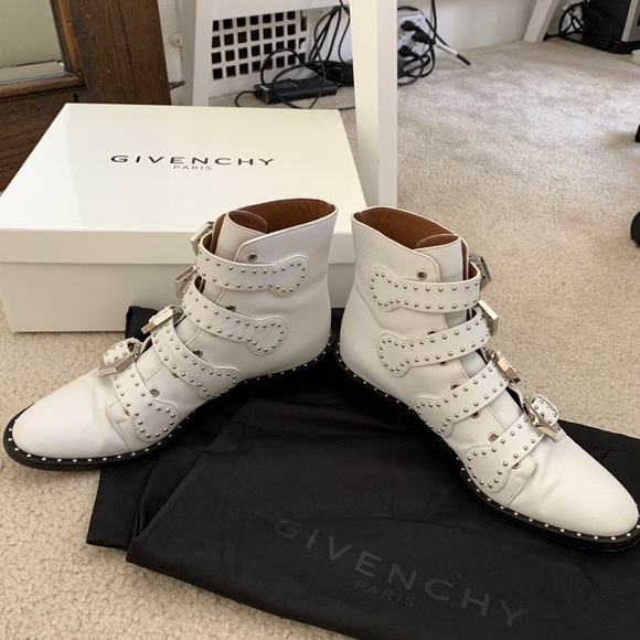 Givenchy White Studded Leather buckle booties sz 8 - Picture 6 of 12